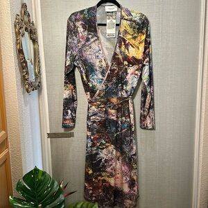 Le Galeriste Taggary Gallerie Myriad colorful Wrap dress stretch and tie size XL